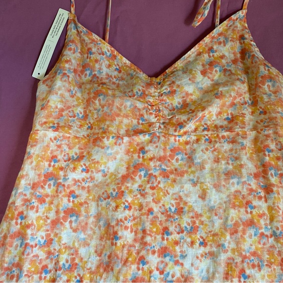 Anthropologie Cloth & Stone Floral Linen Tie Strap Smocked Mini Dress Small NWT - Picture 8 of 9